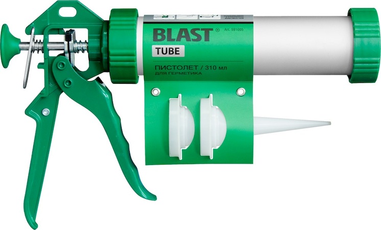 Пистолет для герметика Blast Long Tube 600мл алюминиевая туба, зеленый